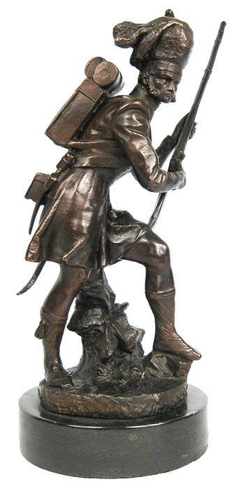 Soldier Bronze Sculpture On Marble Base